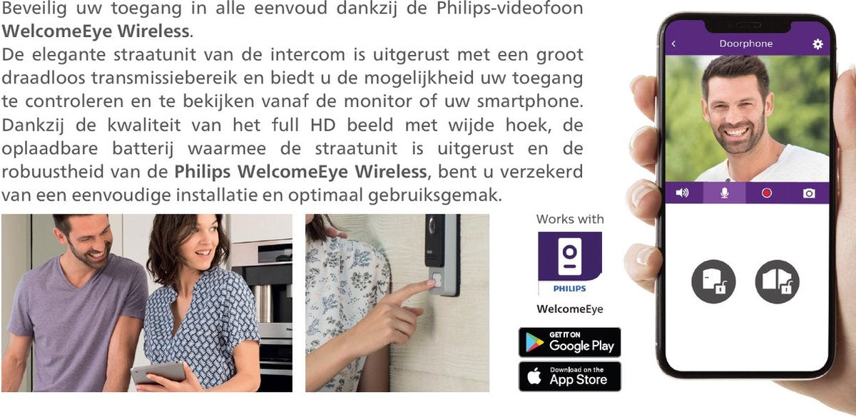 Philips videodeurbel WelcomeEye Wireless draadloos - te koppelen met smartphone